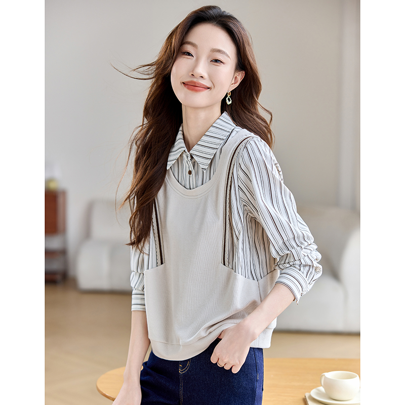 Splice fashion hoodie Pseudo-two tops for women