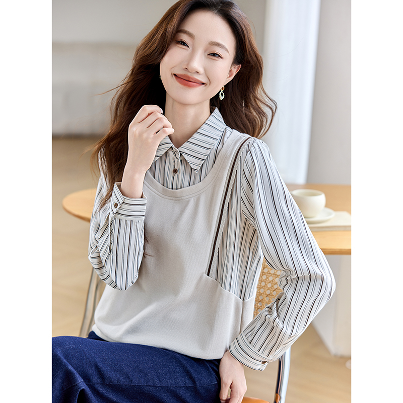 Splice fashion hoodie Pseudo-two tops for women