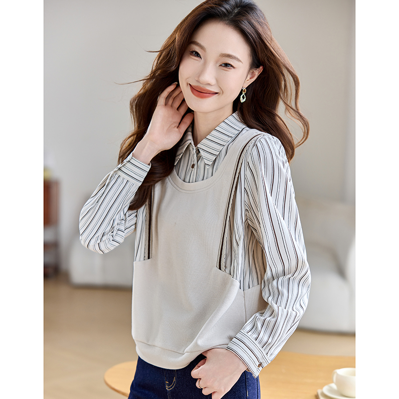 Splice fashion hoodie Pseudo-two tops for women