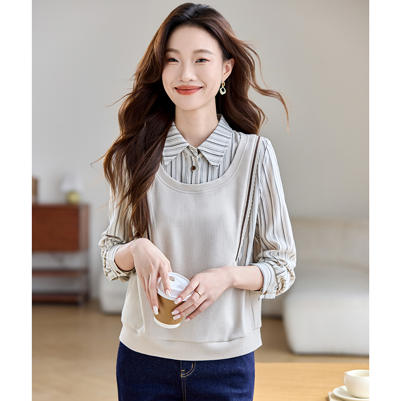 Splice fashion hoodie Pseudo-two tops for women