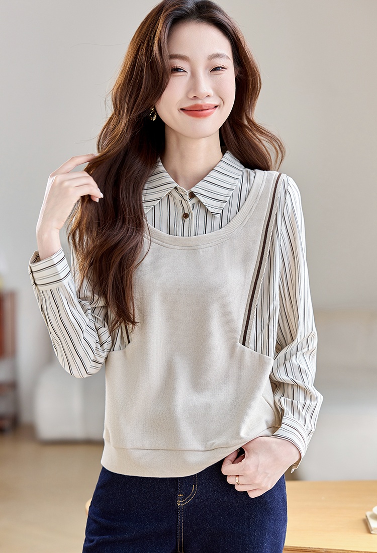 Splice fashion hoodie Pseudo-two tops for women