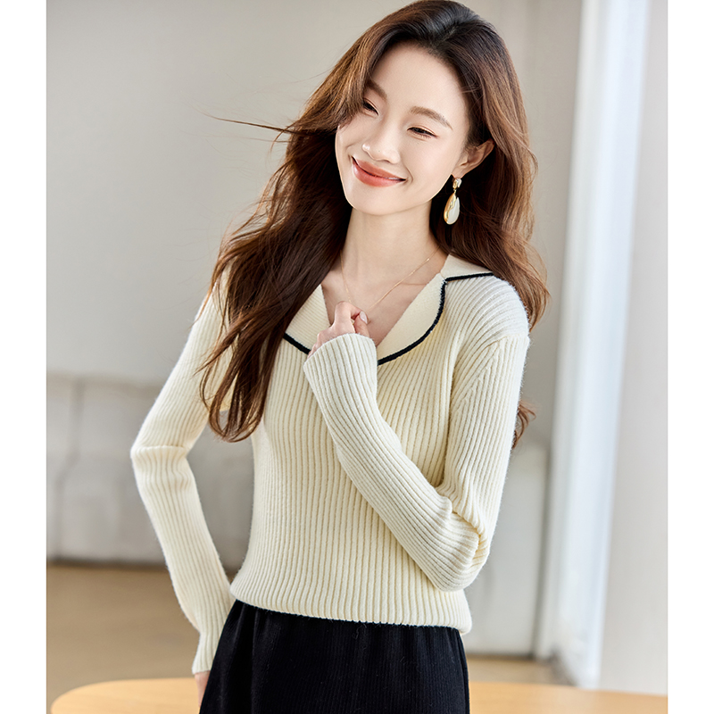 Mixed colors niche sweater lapel doll shirt for women