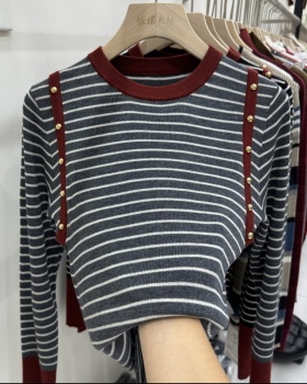 Mixed colors long sleeve sweater slim stripe tops for women