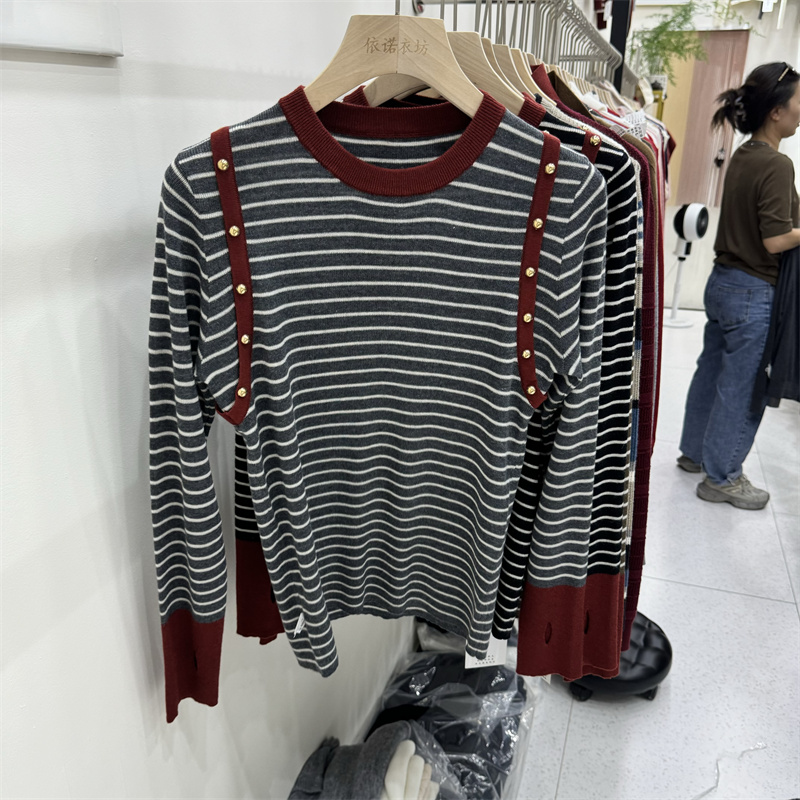 Mixed colors long sleeve sweater slim stripe tops for women