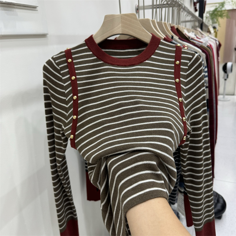 Mixed colors long sleeve sweater slim stripe tops for women