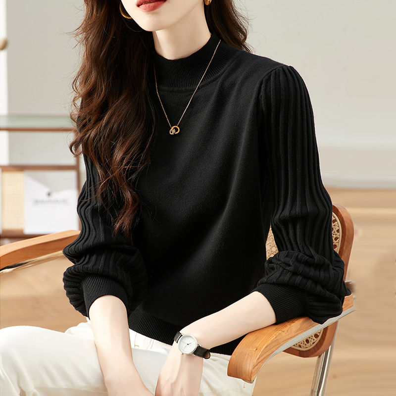 Round neck stripe sweater wool tops for women