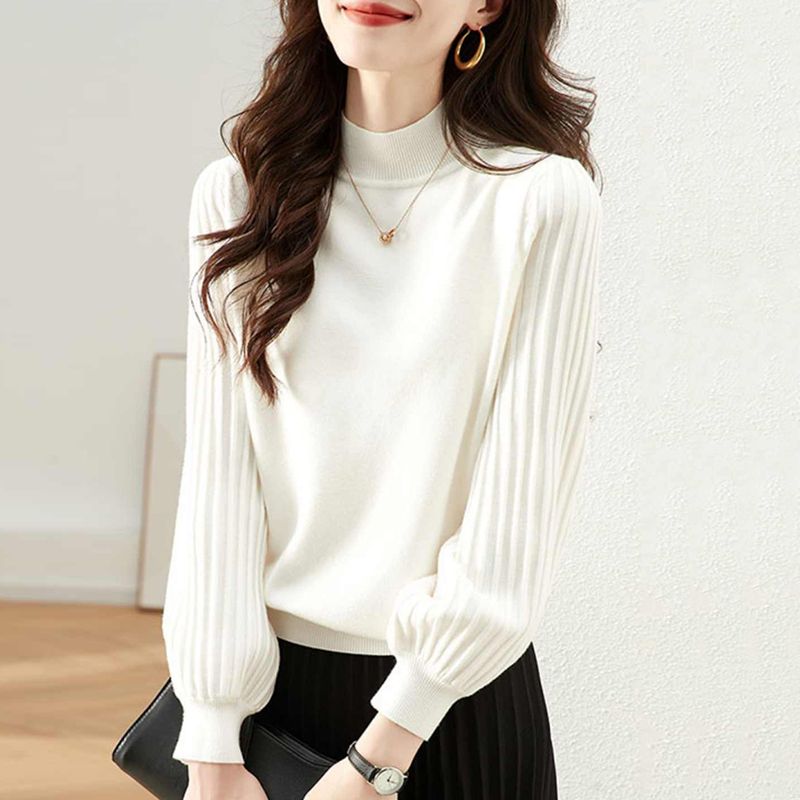 Round neck stripe sweater wool tops for women