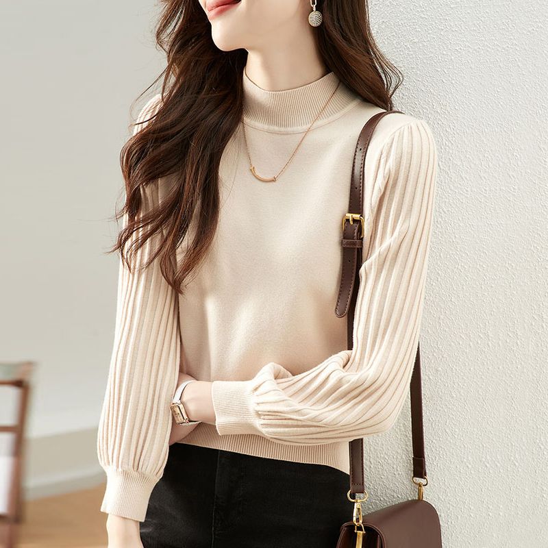 Round neck stripe sweater wool tops for women