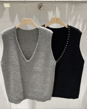 V-neck rhinestone vest autumn and winter tops for women