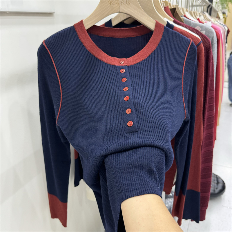 Korean style autumn and winter tops splice round neck cardigan