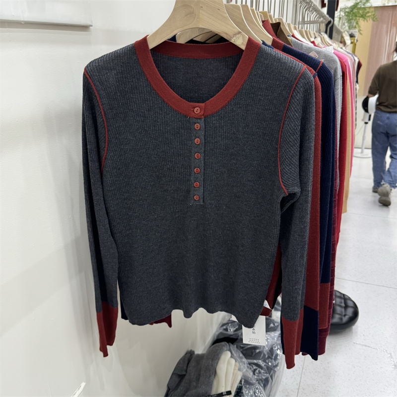 Korean style autumn and winter tops splice round neck cardigan