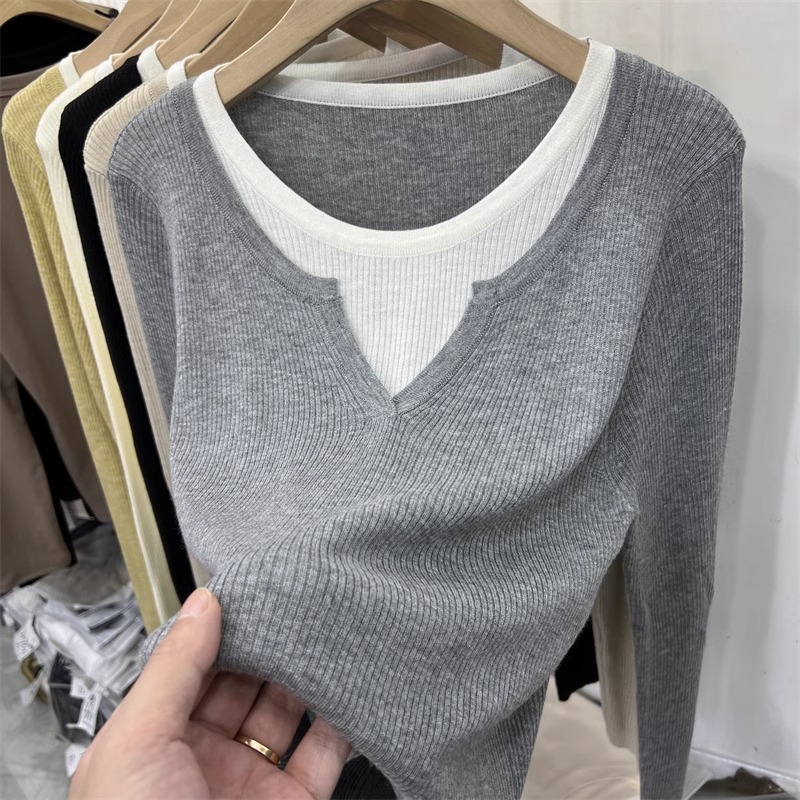 Autumn and winter sweater mixed colors tops for women