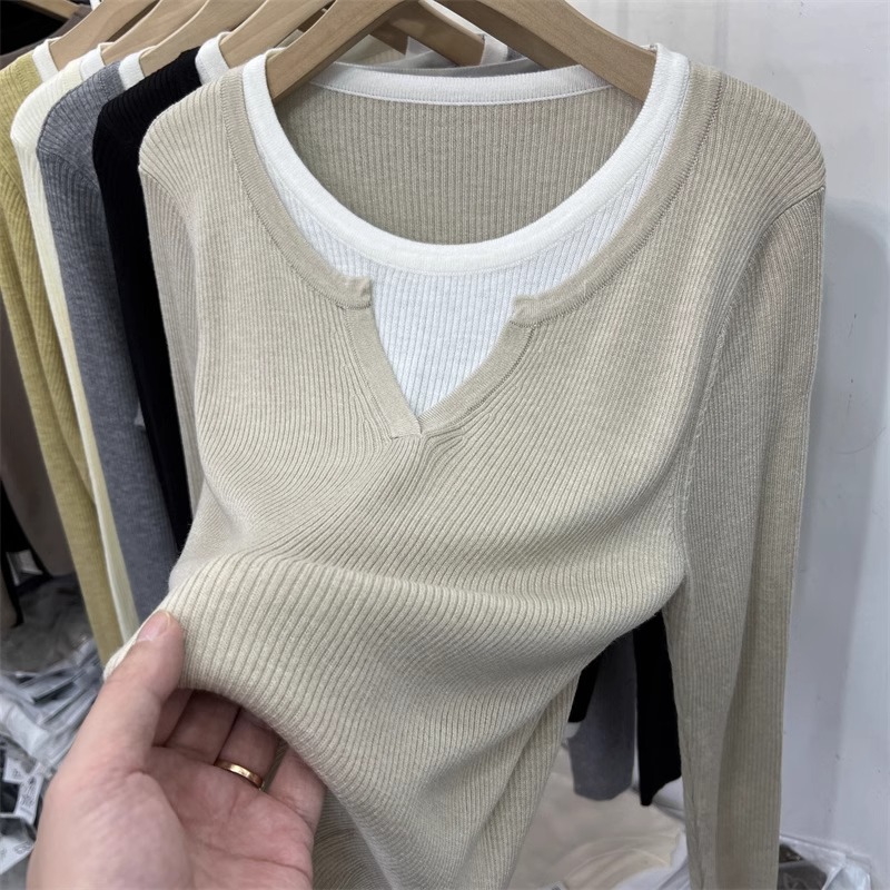 Autumn and winter sweater mixed colors tops for women