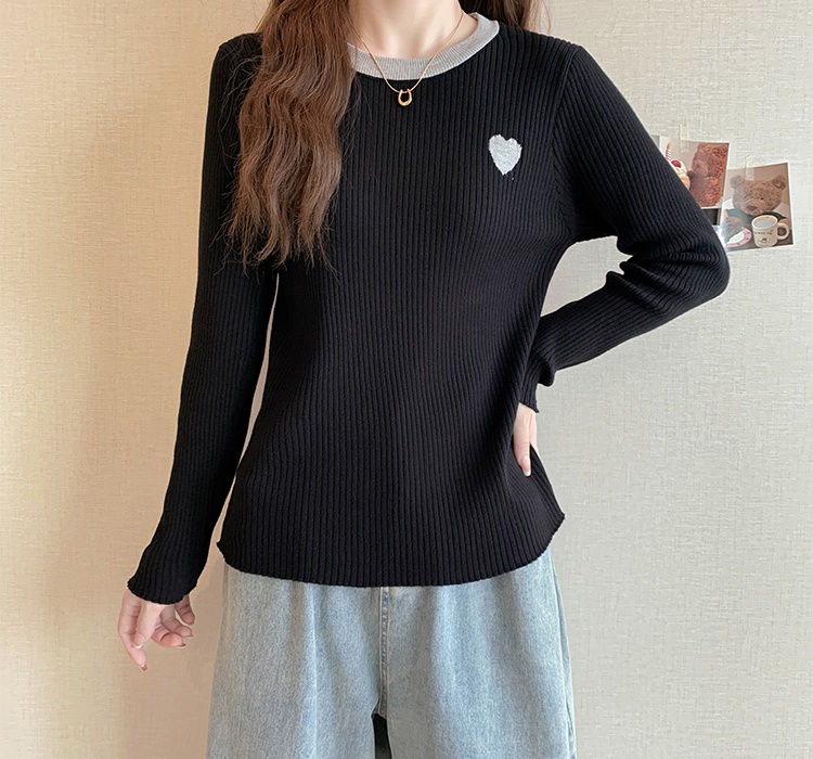 Autumn and winter heart embroidery sweater for women