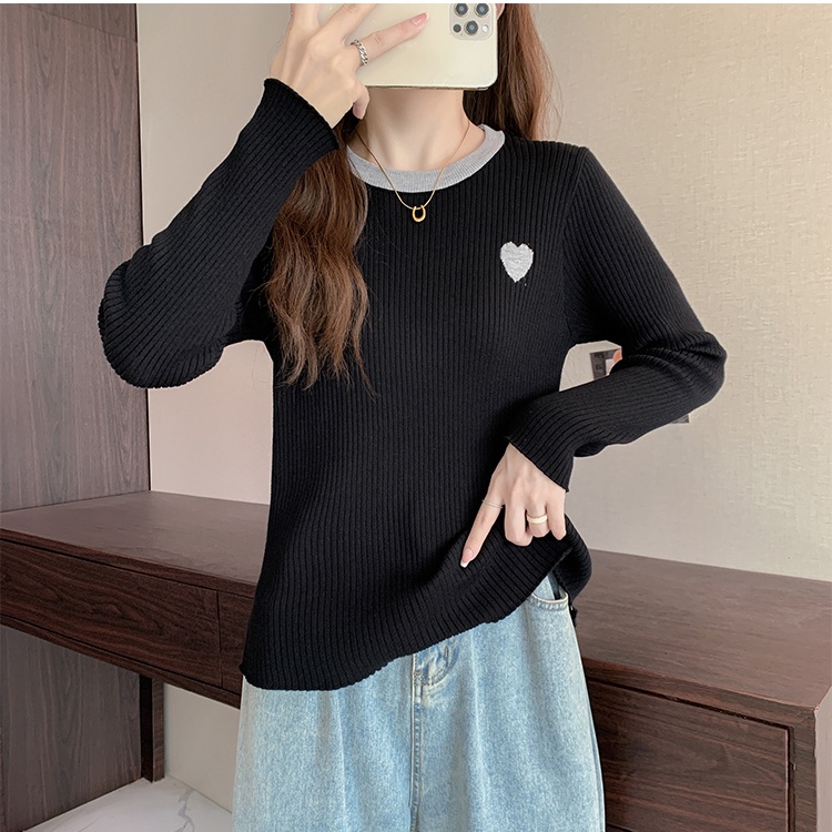 Autumn and winter heart embroidery sweater for women