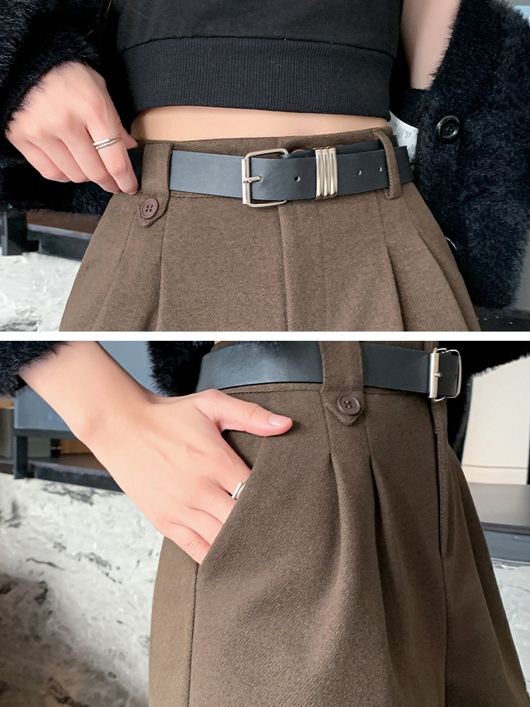 Woolen winter slim with belt high waist shorts