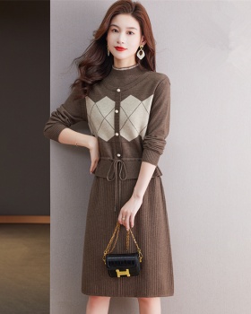 Long wool dress autumn and winter sweater dress for women