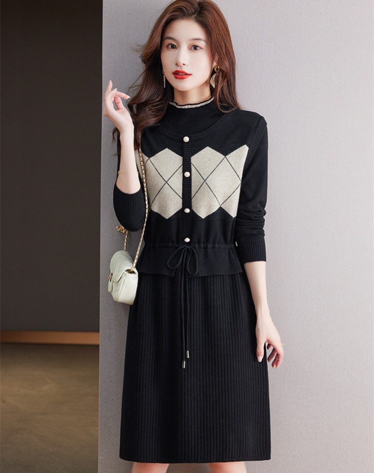 Long wool dress autumn and winter sweater dress for women