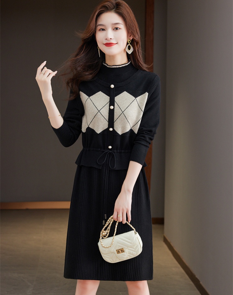 Long wool dress autumn and winter sweater dress for women