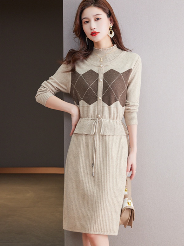 Long wool dress autumn and winter sweater dress for women