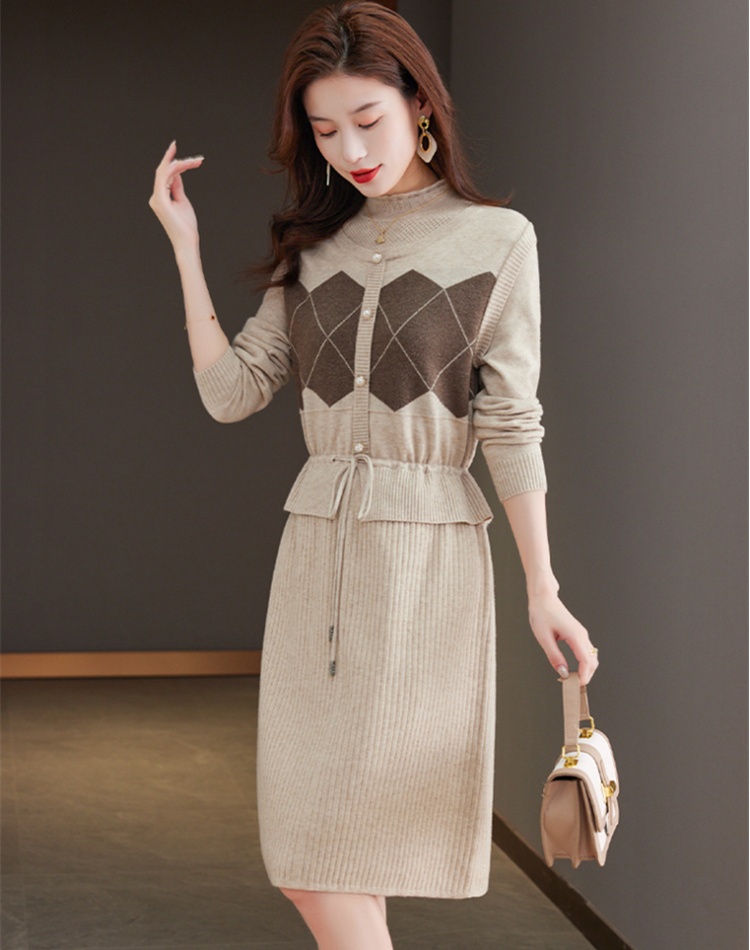 Long wool dress autumn and winter sweater dress for women