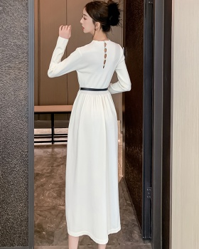 Knitted long pinched waist dress temperament A-line sweater