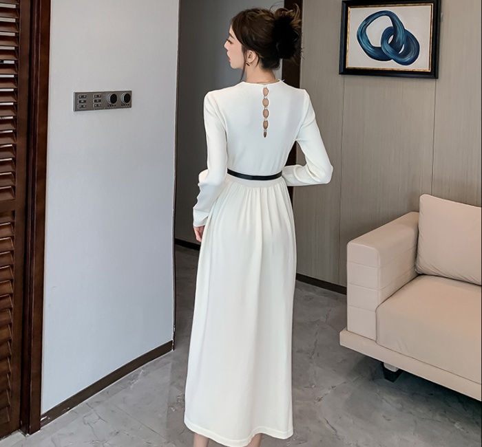 Knitted long pinched waist dress temperament A-line sweater