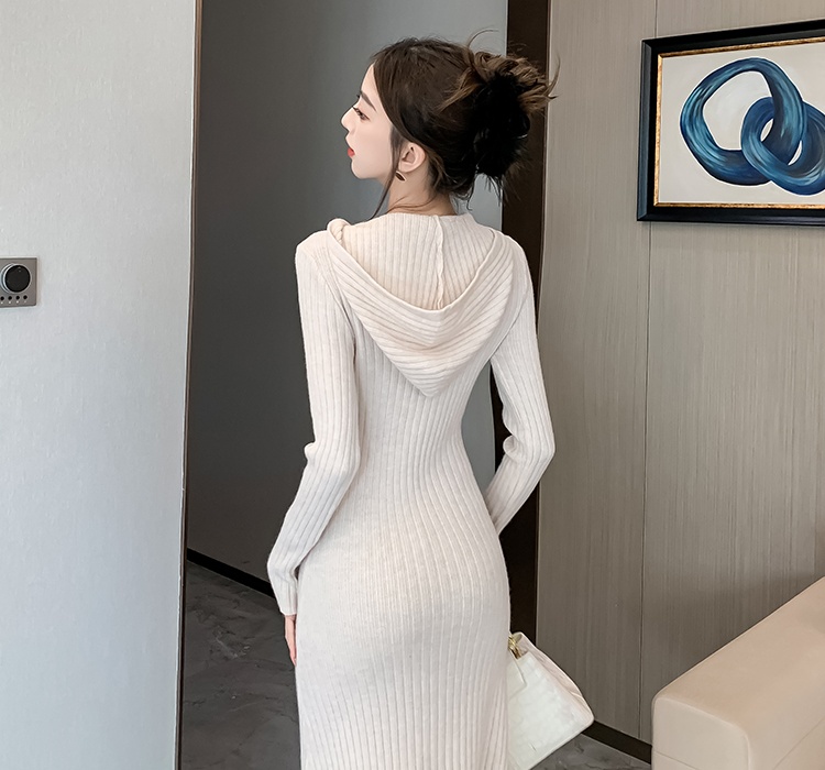 Casual ladies hooded dress slim knitted long dress