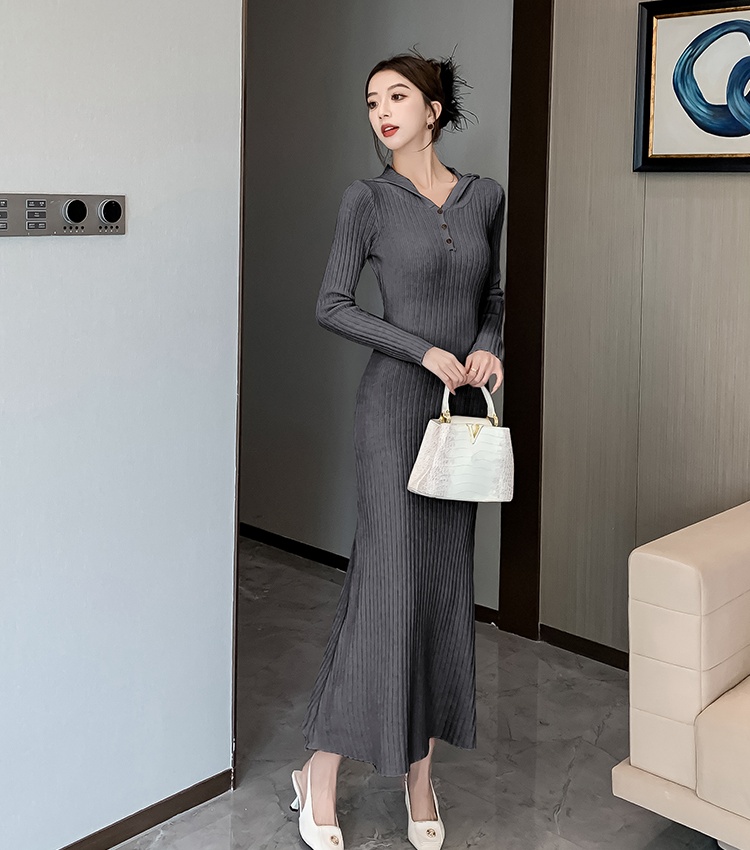 Casual ladies hooded dress slim knitted long dress