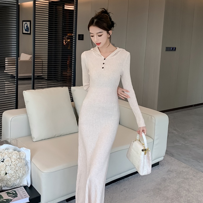 Casual ladies hooded dress slim knitted long dress