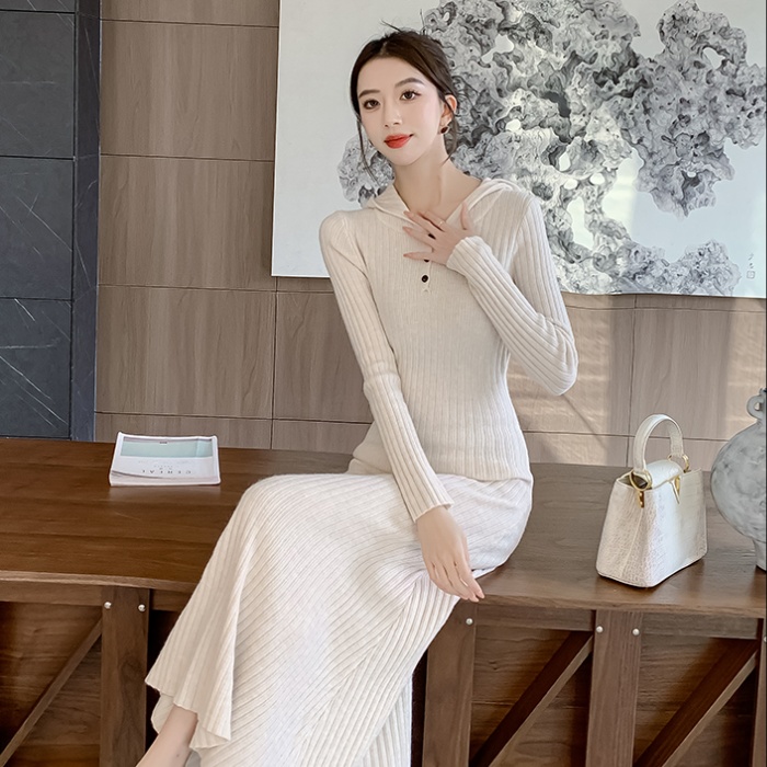 Casual ladies hooded dress slim knitted long dress