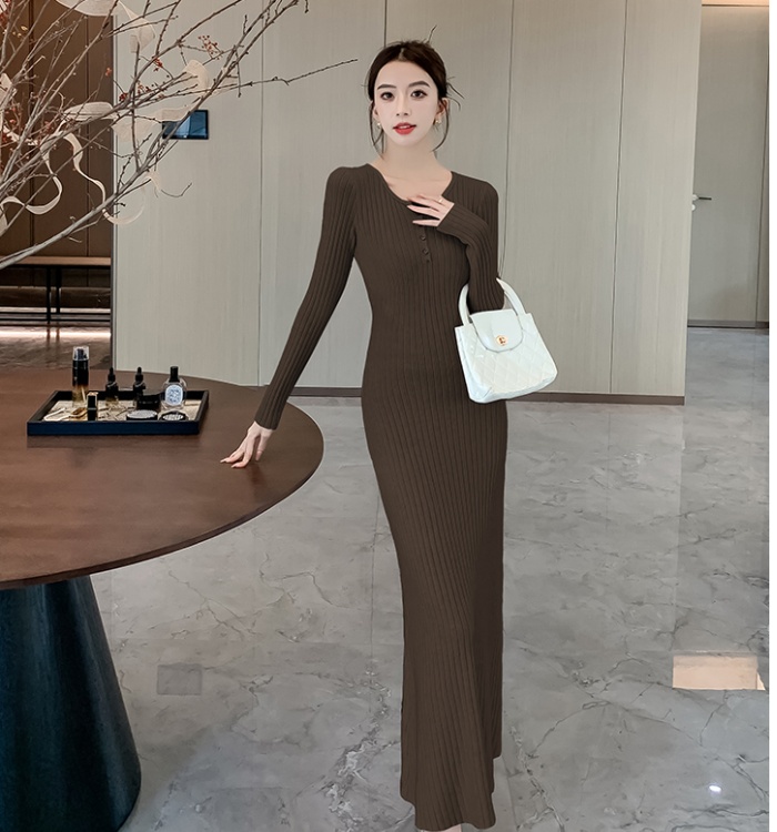 Package hip long temperament pinched waist dress