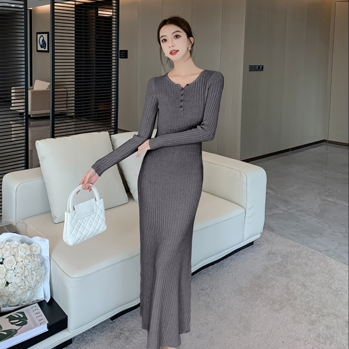 Package hip long temperament pinched waist dress