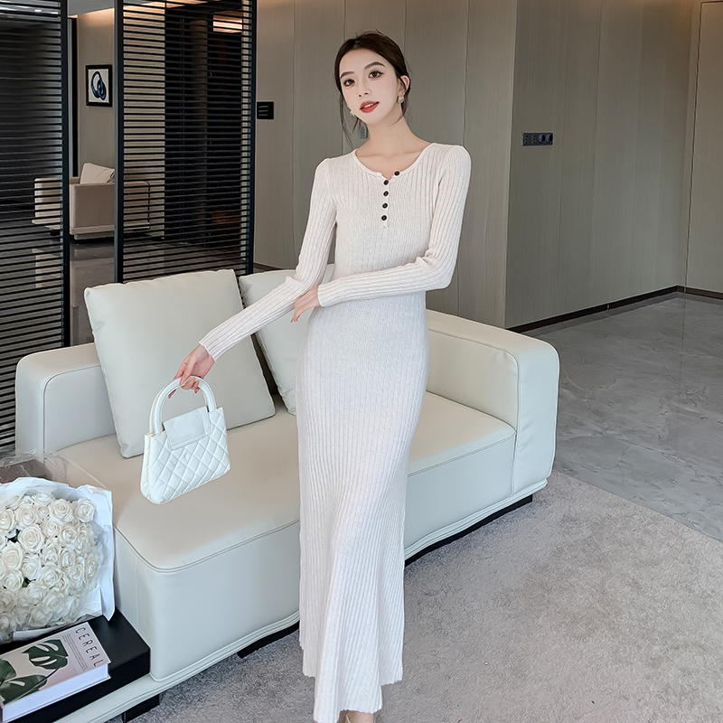 Package hip long temperament pinched waist dress