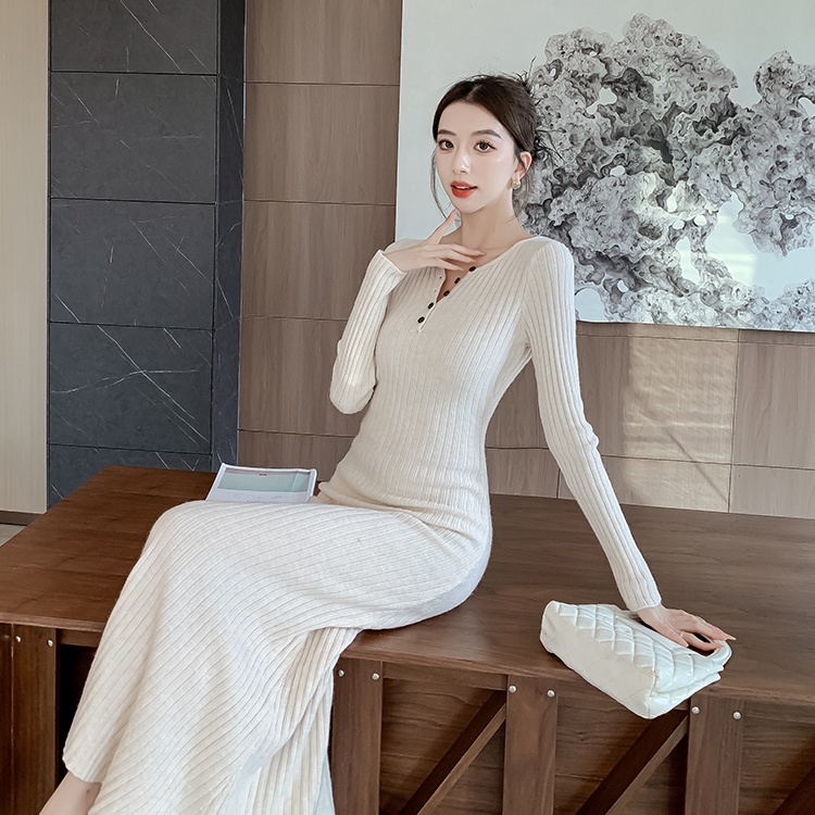 Package hip long temperament pinched waist dress