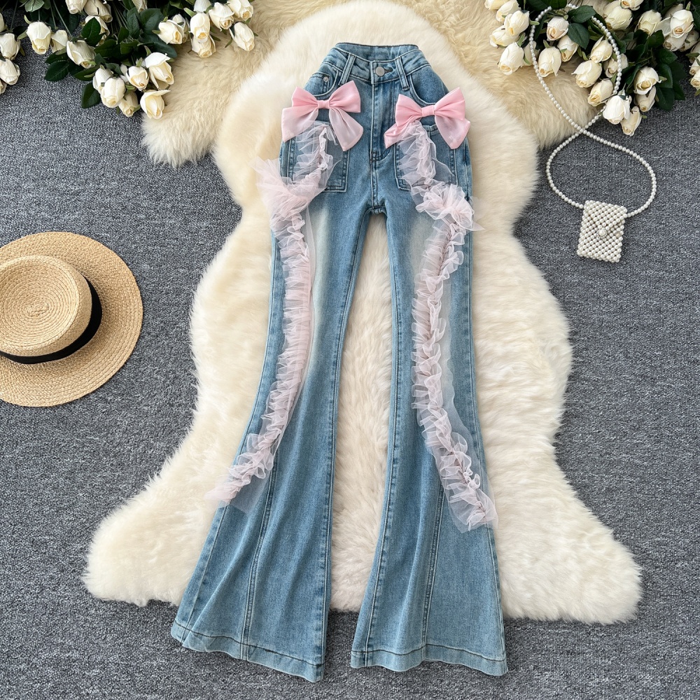 Lace jeans micro speaker long pants for women