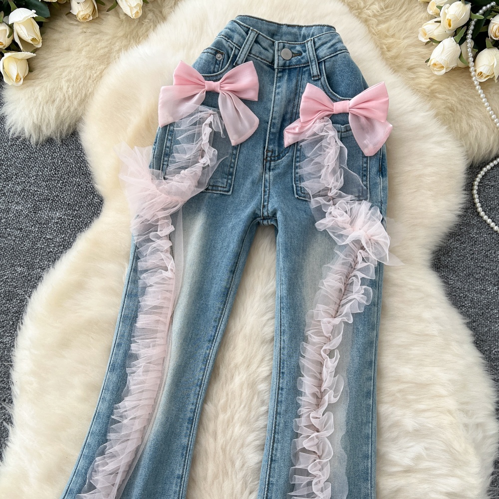 Lace jeans micro speaker long pants for women