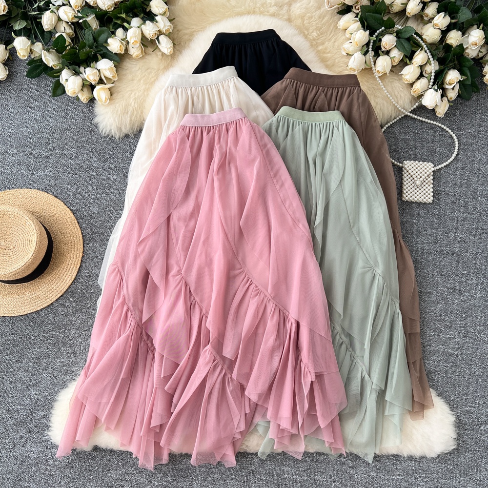 A-line slim high waist irregular lotus leaf edges lady skirt