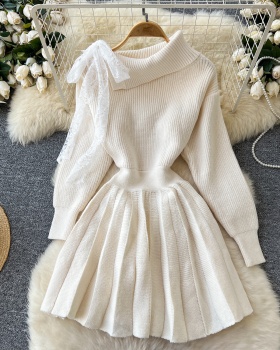 Long sleeve pleated dress lapel autumn sweater for women