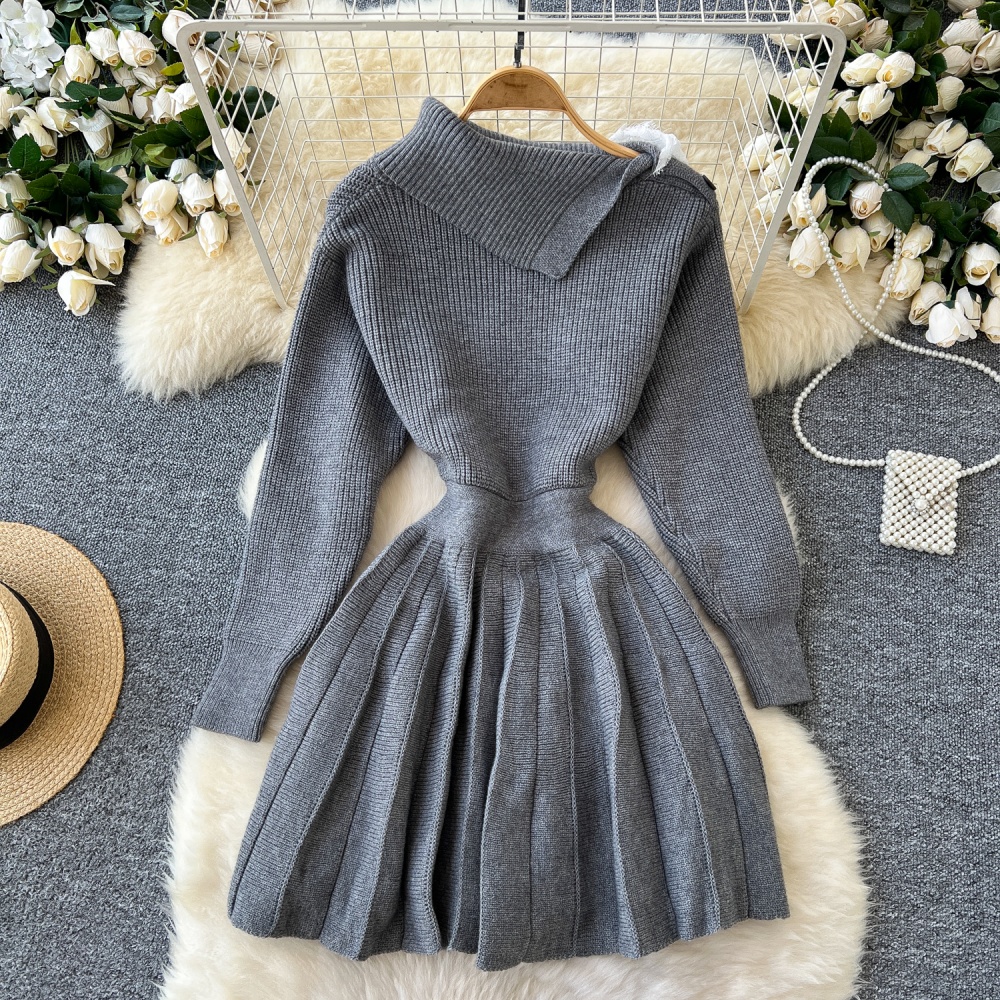 Long sleeve pleated dress lapel autumn sweater for women