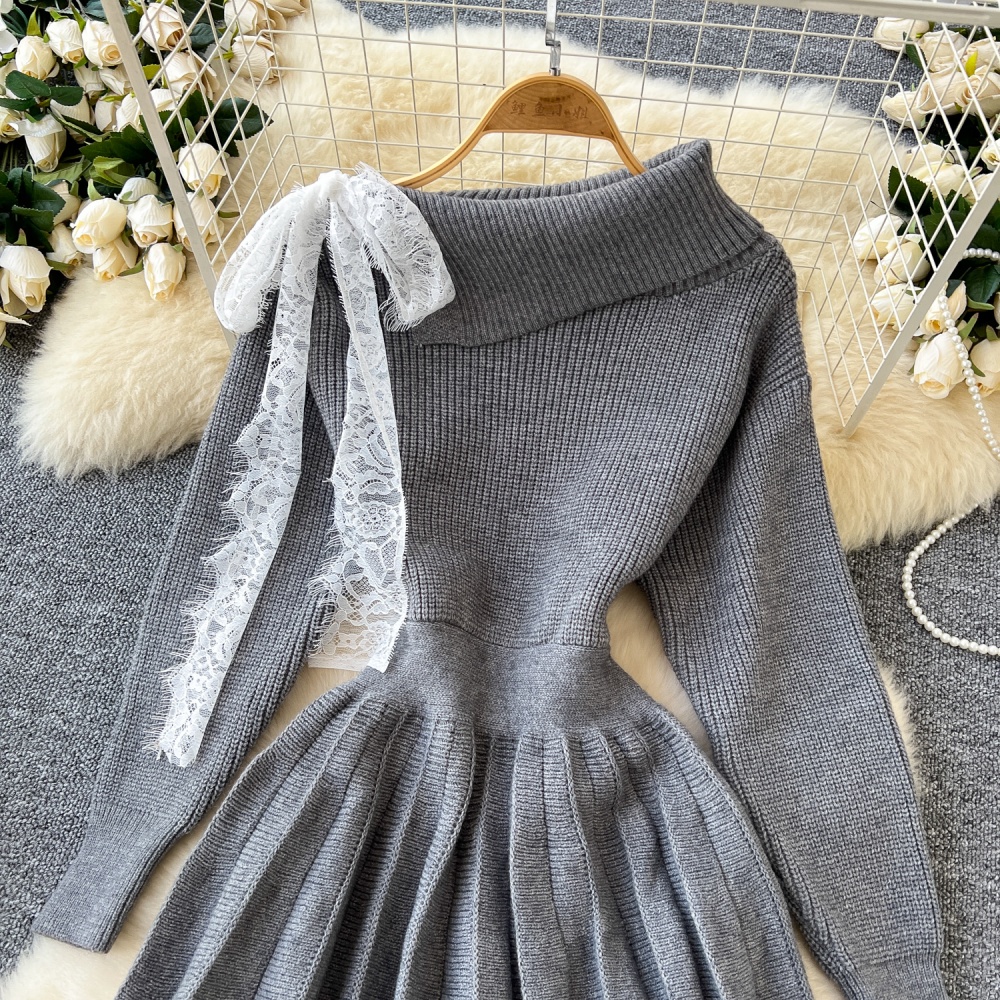 Long sleeve pleated dress lapel autumn sweater for women