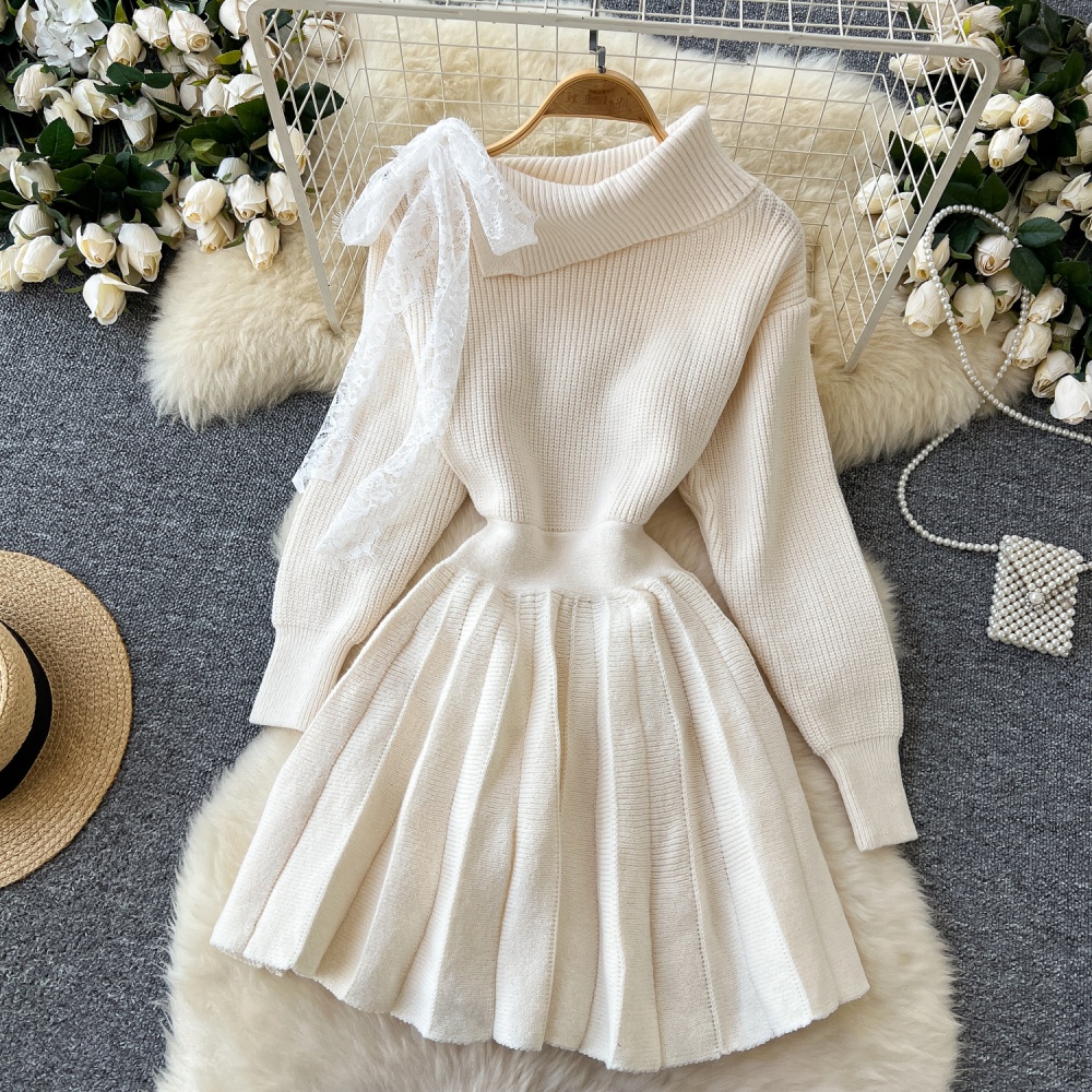 Long sleeve pleated dress lapel autumn sweater for women