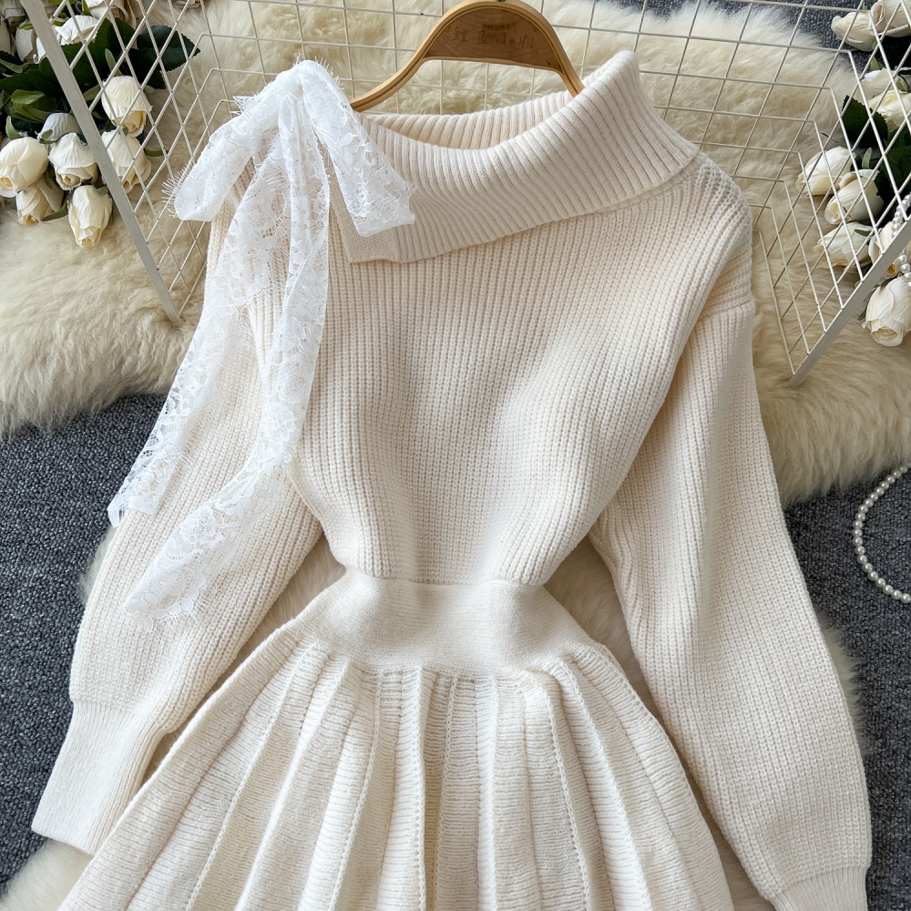 Long sleeve pleated dress lapel autumn sweater for women