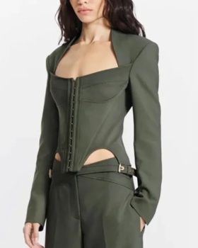 Pinched waist fashion coat splice spring business suit