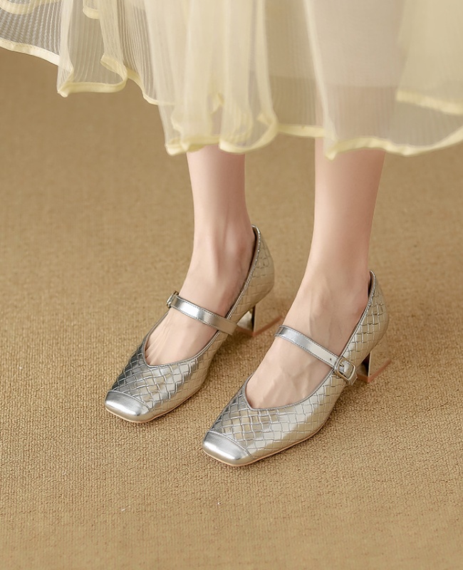 Silver wears outside shoes sheepskin high-heeled shoes