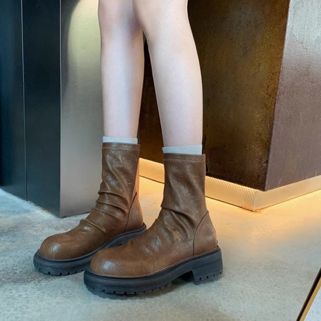 Low cylinder winter Korean style fold retro cozy Casual buff boots