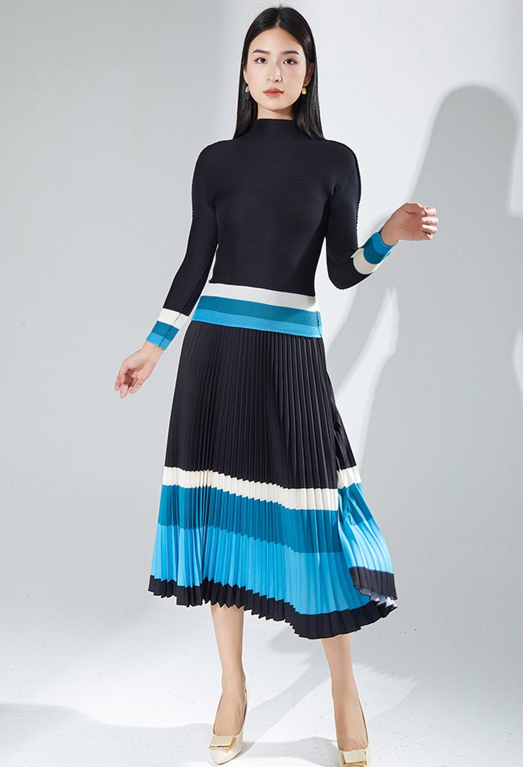 Autumn slim bottoming shirt long sleeve fold long skirt