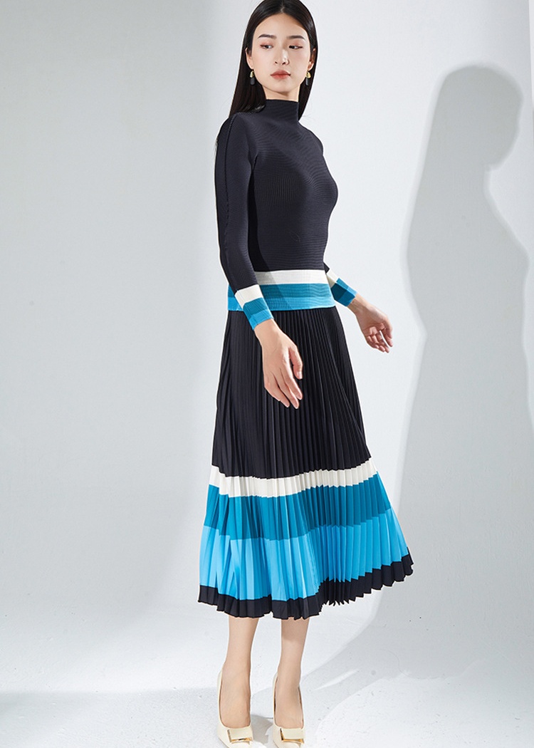 Autumn slim bottoming shirt long sleeve fold long skirt