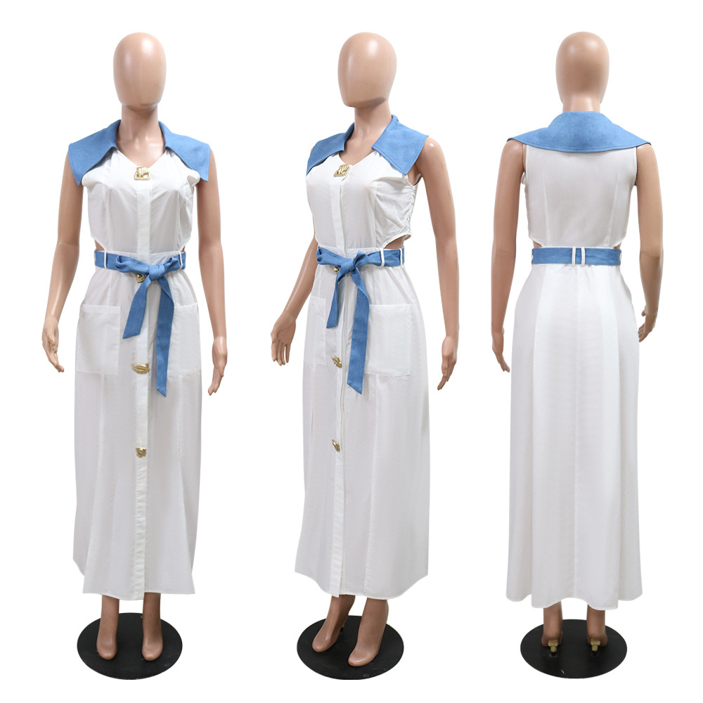 Split European style dress stitching color V-neck belt