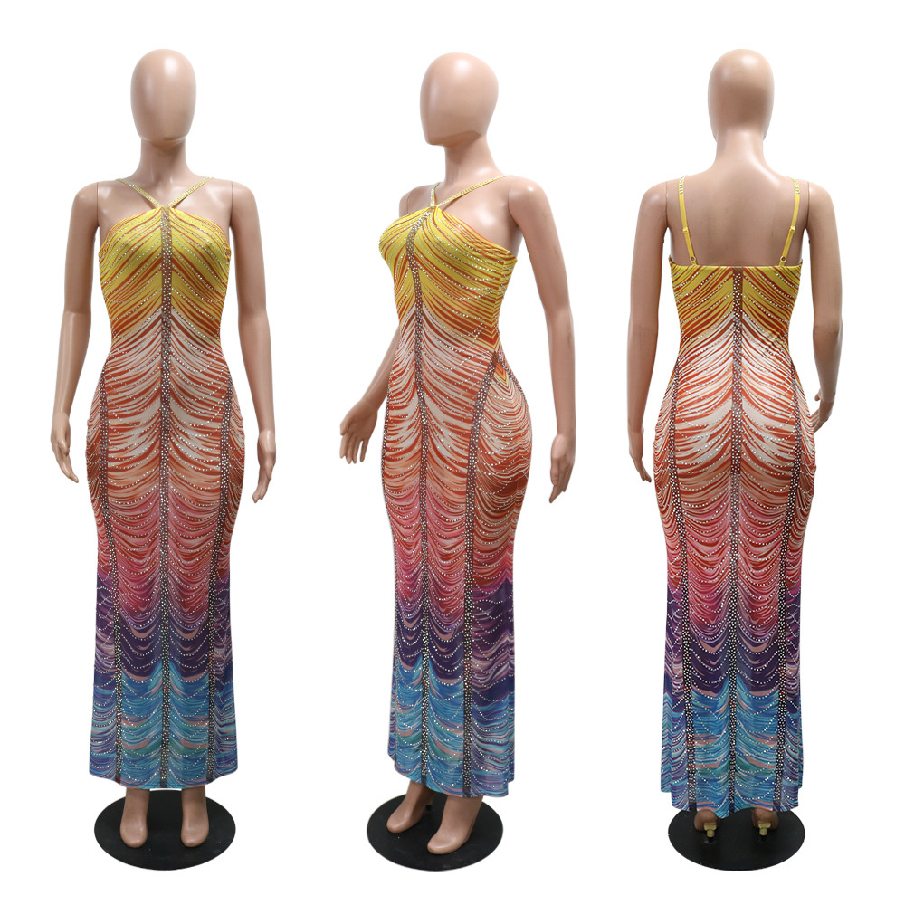 Slim European style long dress printing dress for women